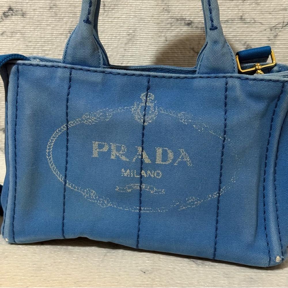 Prada Preloved Blue Canapa Tote / Crossbody - Picture 2 of 10